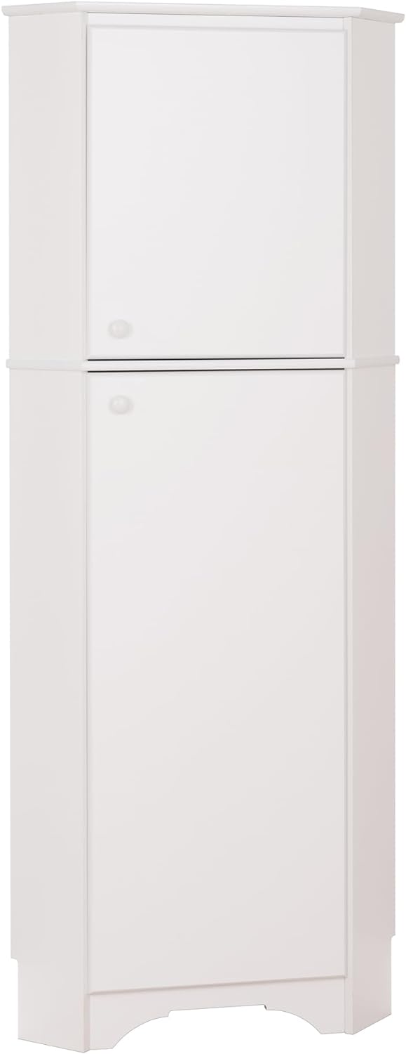 Prepac Elite 29.25 Corner Cabinet with Two Doors, Tall White Storage Cabinet, Corner Cabinet with Doors, Corner Bathroom Cabinet 18.75 D x 29.25 W x 72 H, WSCC-0605-1