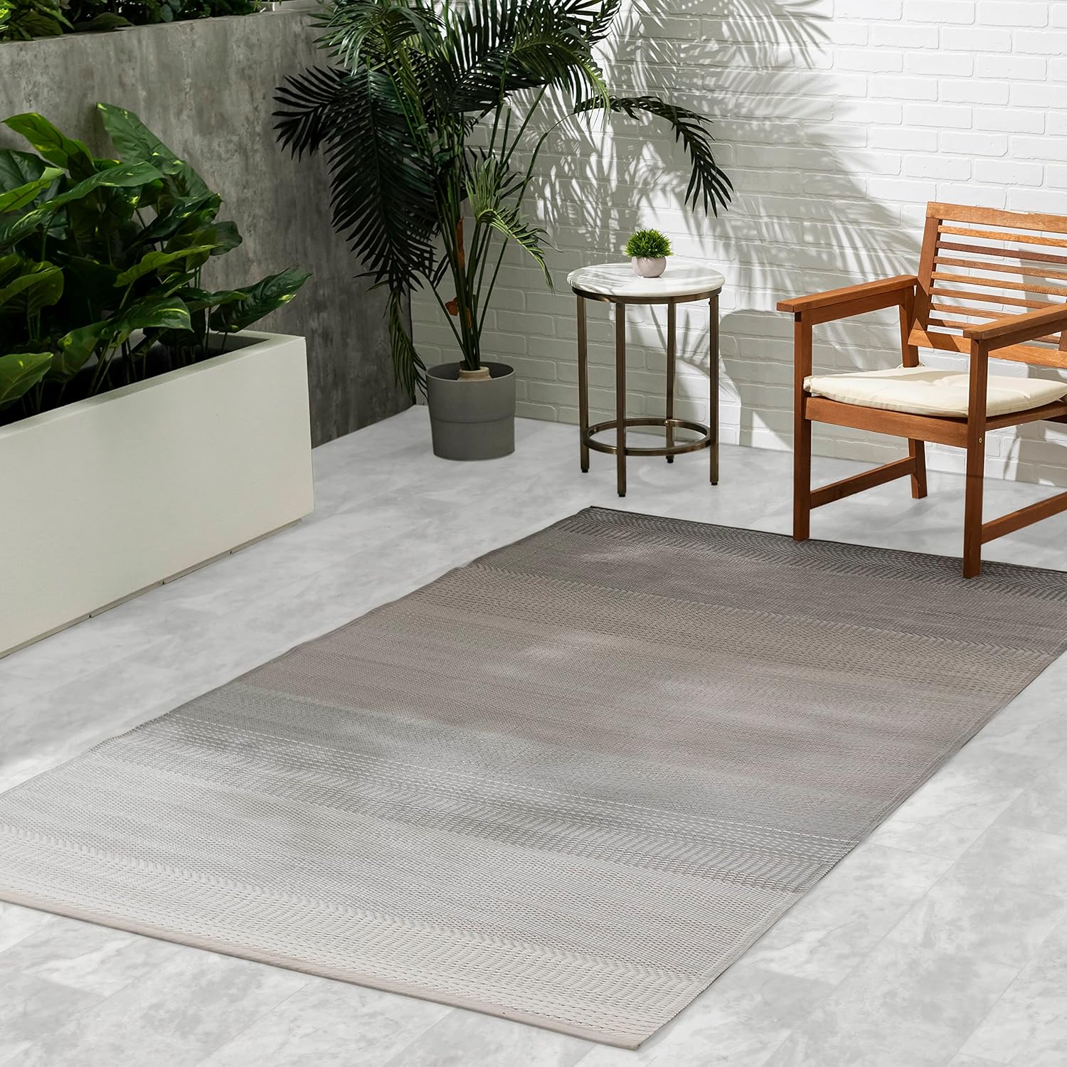 Fab Habitat Outdoor Rug - Waterproof, Fade Resistant, Crease-Free - Premium Recycled Plastic - Neutral Ombre - Patio, Porch, Deck, Balcony - Big Sur - Ash - 5 x 8 ft