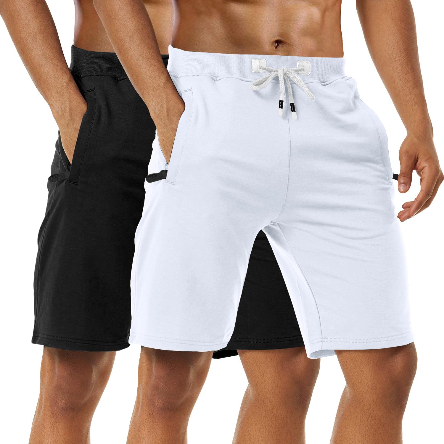 Boyzn Men' Athletic Shorts Comfortable Cotton Workout Shorts Elastic Waist Running Shorts with Zipper Pockets