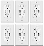 TOPGREENER 20 Amp USB Outlet, Type C USB Wall Charger Outlet, 20A Tamper-Resistant Receptacle with 2 USB Charging Ports, Wall Plate Included, TU22036AC-W-10PCS, White, 10 Pack
