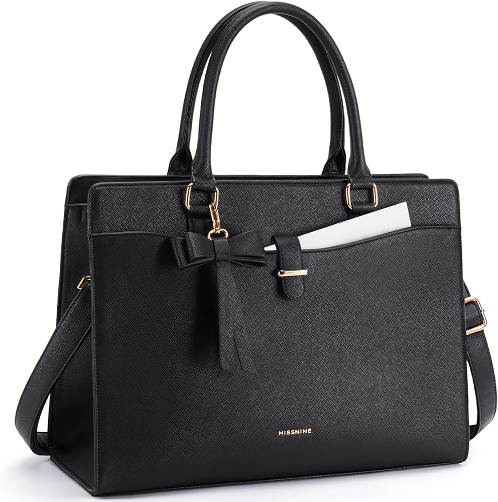 Missnine Laptop Bag for Women 15.6 inch PU Leather Tote Bag Professional Work Purse Elegant Briefcase Office Bag for Teacher