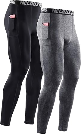 NELEUS Men's Dry Fit Compression Baselayer Pants Running Tights Leggings with Phone Pocket