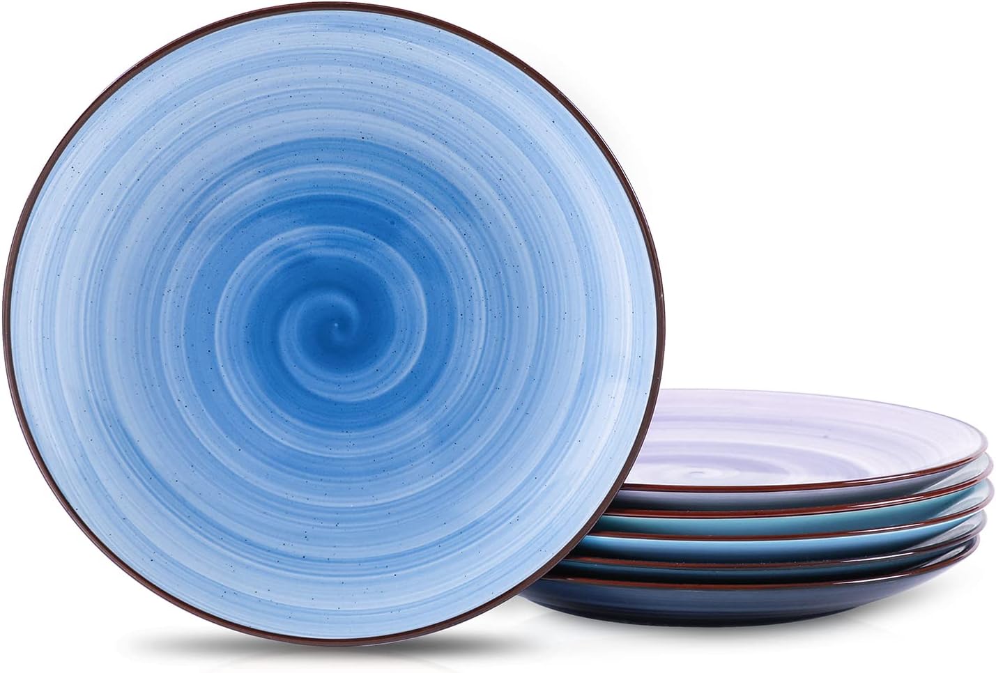 Selamica Ceramic 8 inch Dinner Plates, Small Dessert Salad Plates, Porcelain Serving Plate for Appetizer, Pancakes, Steak, Set of 6, Black Speckles, Gradient Blue