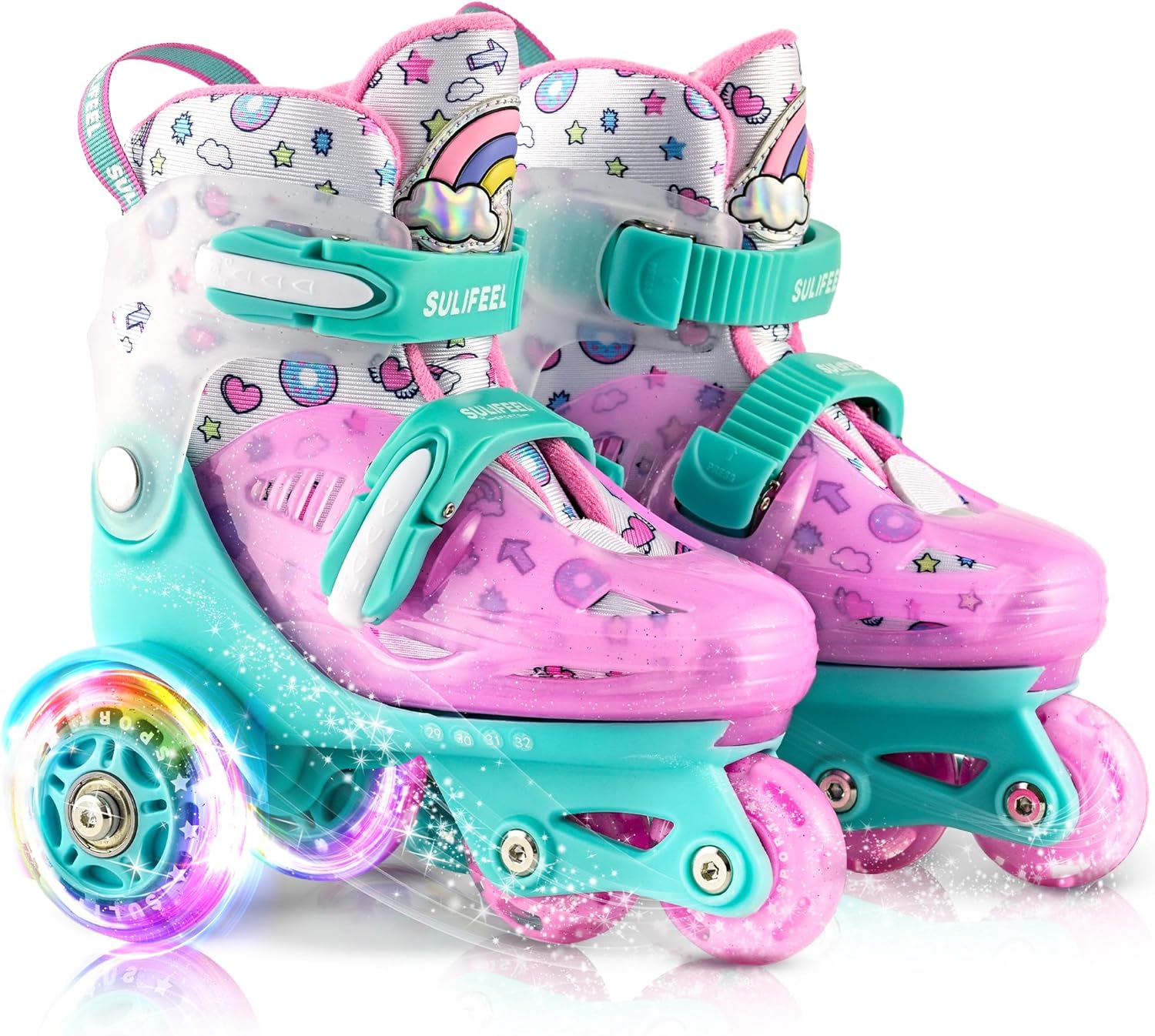 SULIFEEL Adjustable Roller Skates for Girls Boys Kids,Fun Illuminating Light Up Flash Wheels Three-Point Type Balance Suitable for Beginners Indoor Roller Skating