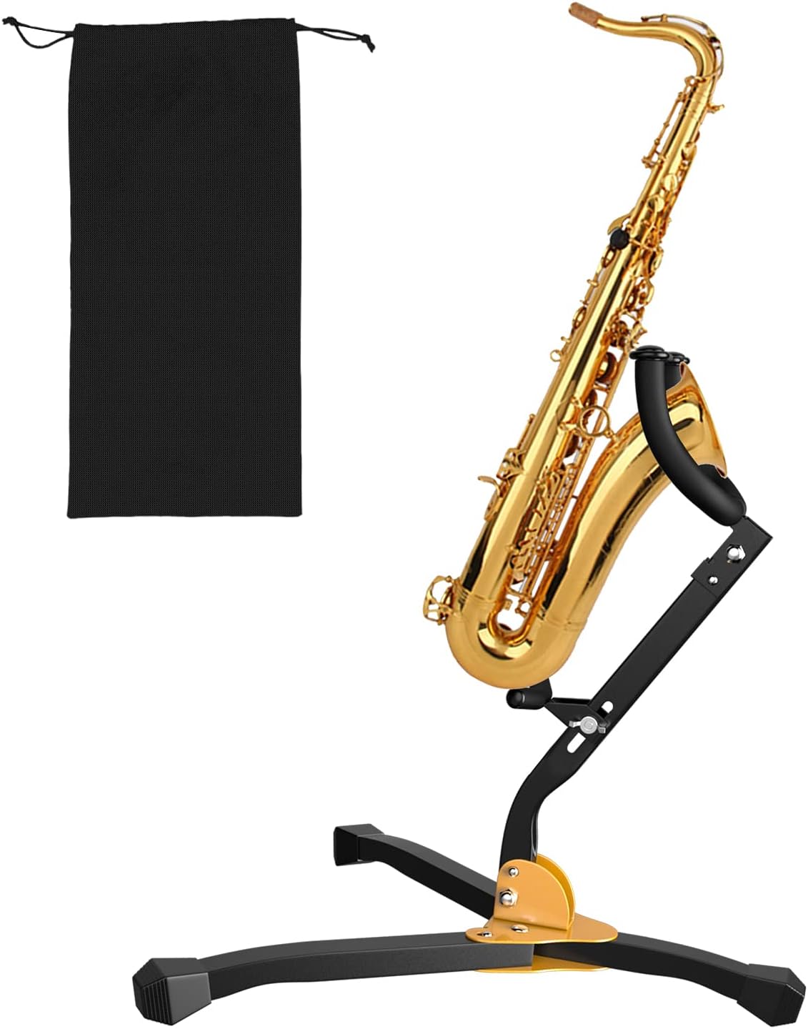 MoKo Saxophone Stand, Foldable Adjustable Saxophone Alto & Tenor Stand Suitable Triangle Base Design for Strong Stability Saxophone Holder Rack with A Portable Non-Woven Cloth Bag, Black