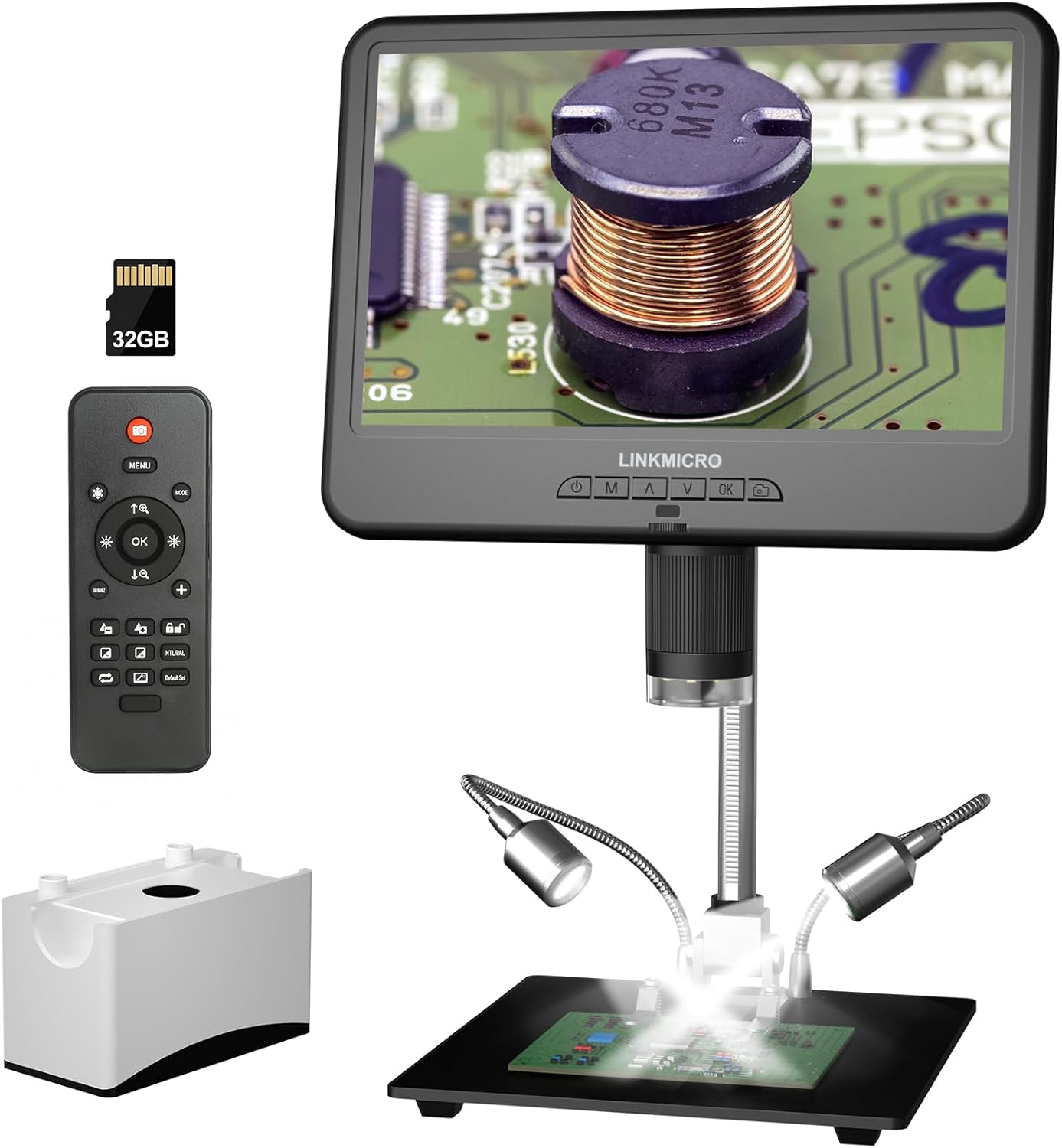 LM210 10.1'' LCD Coin Digital Microscope Full View for Error Coins, Soldering Microscope Camera for Electronics Repair, 260X Adults Coin Magnifier with Lights, [12'' Microscope Stand] 32G