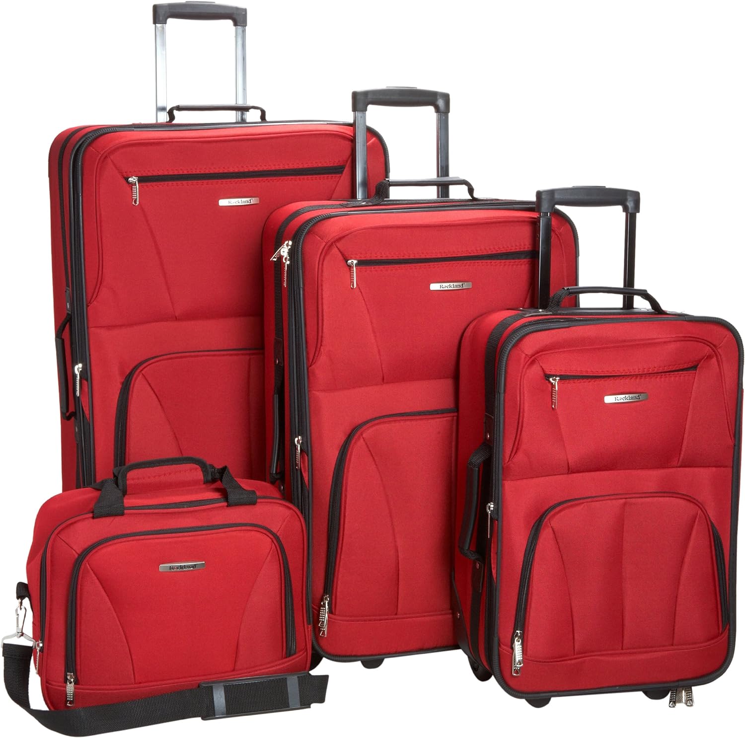 Rockland Journey Softside Upright Luggage Set,Expandable, Red, 4-Piece (14/19/24/28)