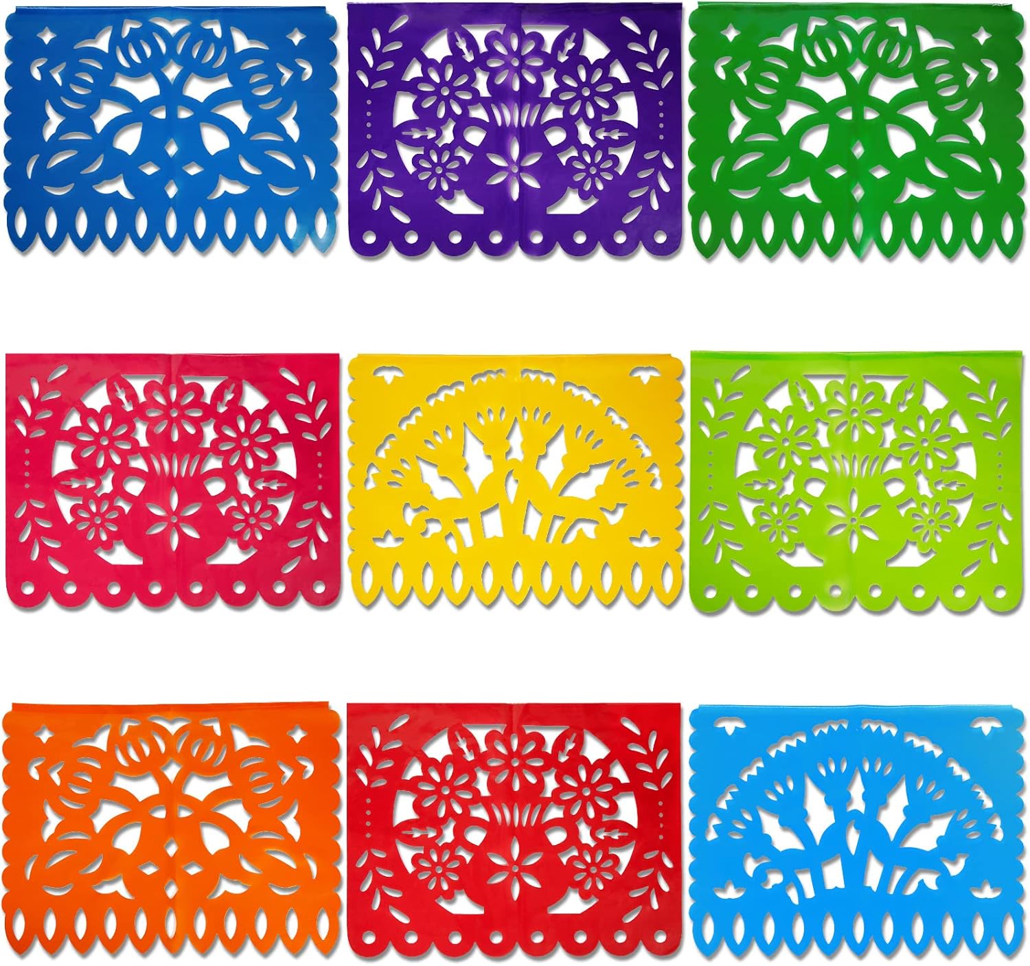 DomeStar Mexican Papel Picado Banner, 18 Feet Plastic Fiesta Banner Cinco de Mayo Dia De Los Muertos Decor Day of The Dead Papel Picado Decorations Mexican Fiesta Garland for Mexican Party Supplies