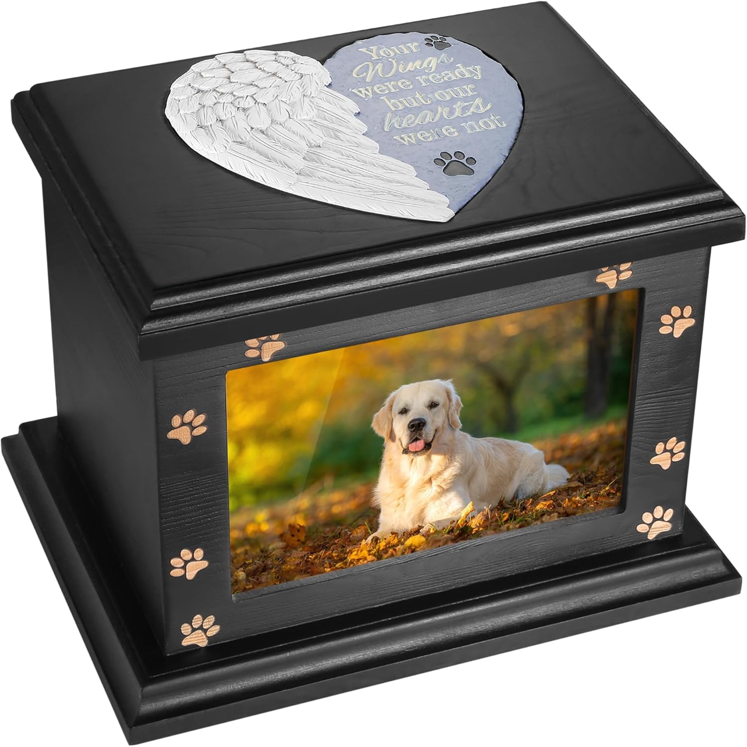 Pet Memorial Urns for Dogs or Cats Ashes, Large Wooden Funeral Pets Memorial Urns with Photo Frame, Cremation Urns Keepsake Memory Box for Loss Pets, Casket Burial Ashes Urn for Pets