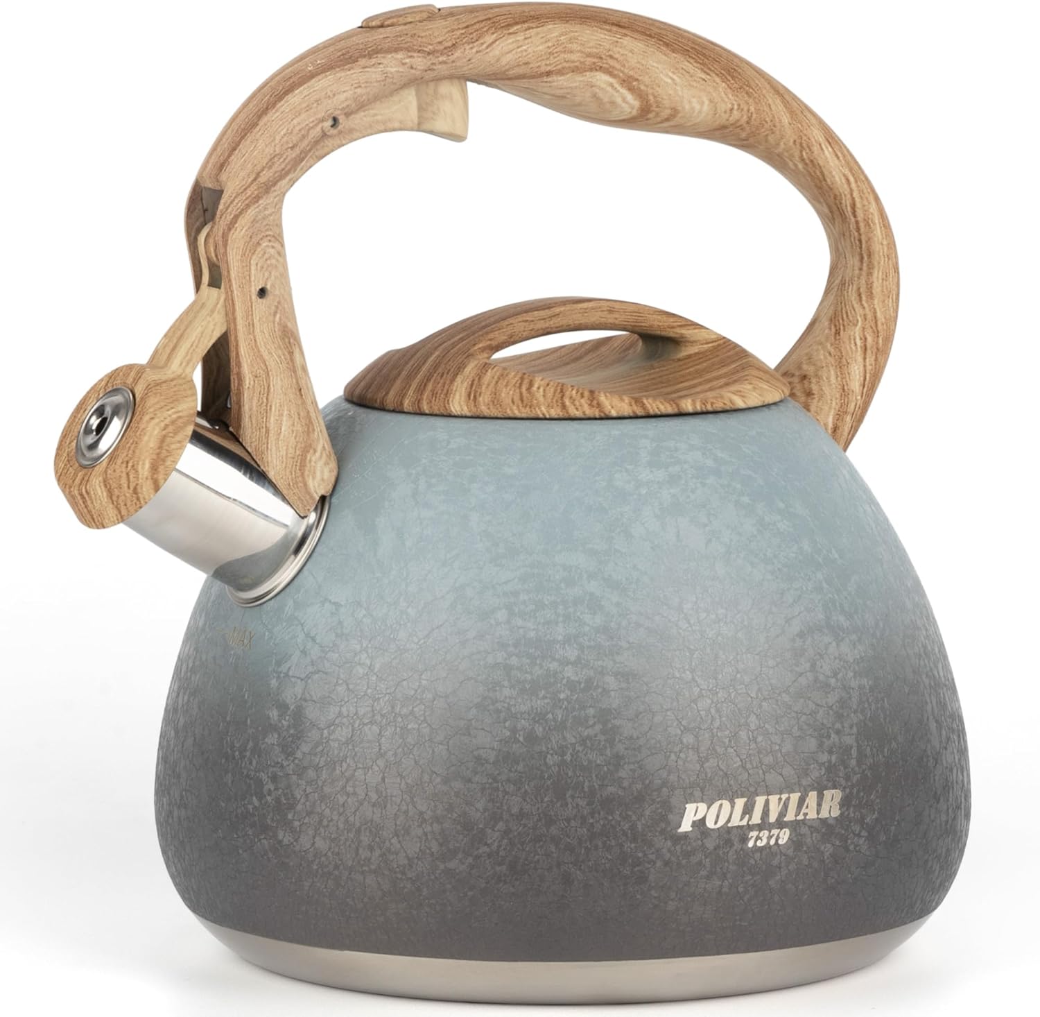 POLIVIAR Tea Kettle, 2.7 Quart Stovetop Tea Kettle, Audible Whistling Teapot with Crackle Finish, Food Grade Stainless Steel for Anti-Rust, Anti Hot Handle, Suitable for All Heat Sources (JX2023-LYL)