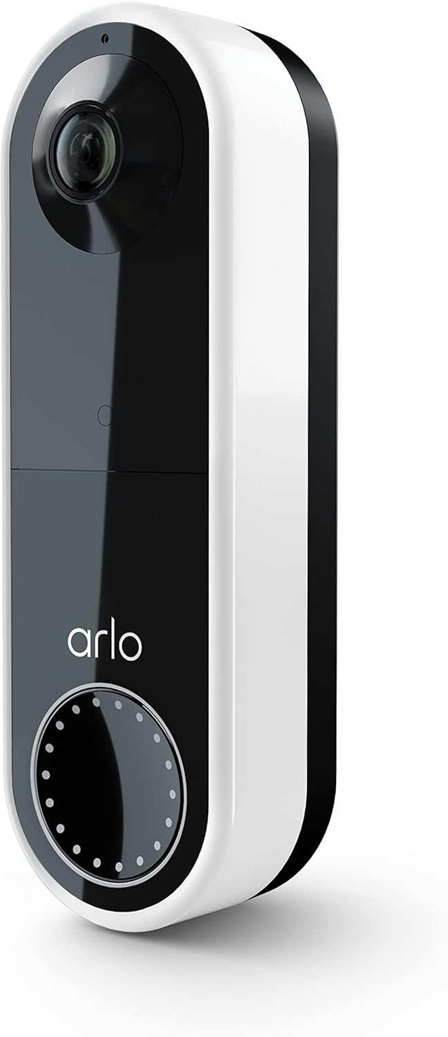 Arlo Essential Video Doorbell - HD Video, 180 View, Night Vision, 2 Way Audio, Direct to Wi-Fi No Hub Needed, Wire Free or Wired, White - AVD2001