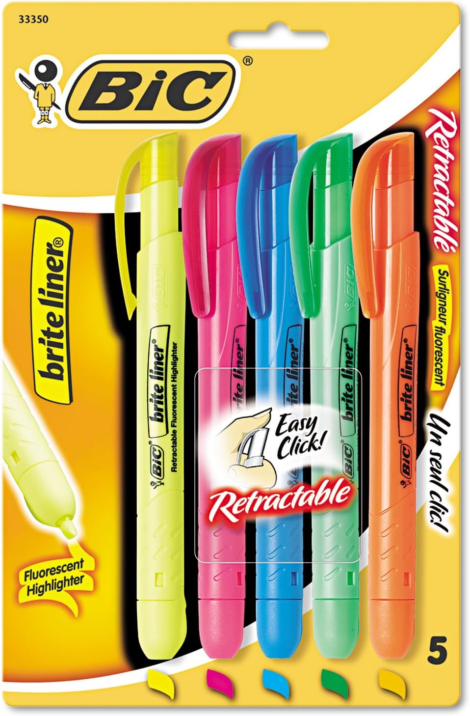 BIC+Brite+Liner+Retractable+Highlighter%2c+Chisel+Tip%2c+Assorted+Colors%2c+5-Count