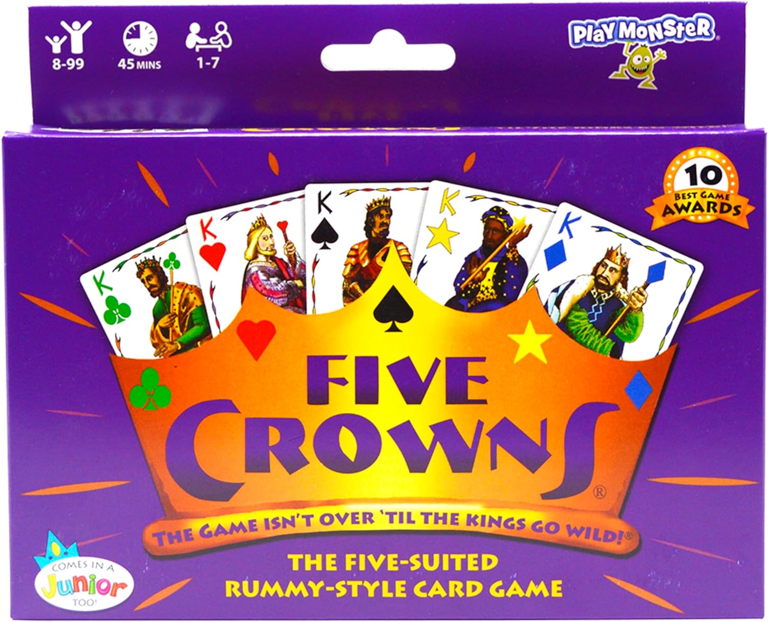 PlayMonster Five Crowns  The Game Isn't Over Until the Kings Go Wild!  5 Suited Rummy-Style Card Game  For Ages 8 