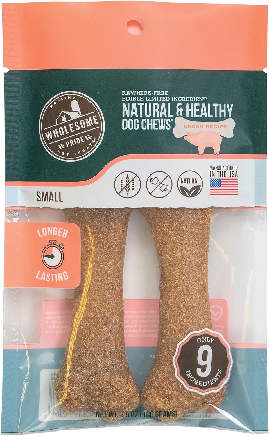 Wholesome Pride Natural & Healthy Dog Chews 2Pk, for Small Dogs, Bacon Flavor