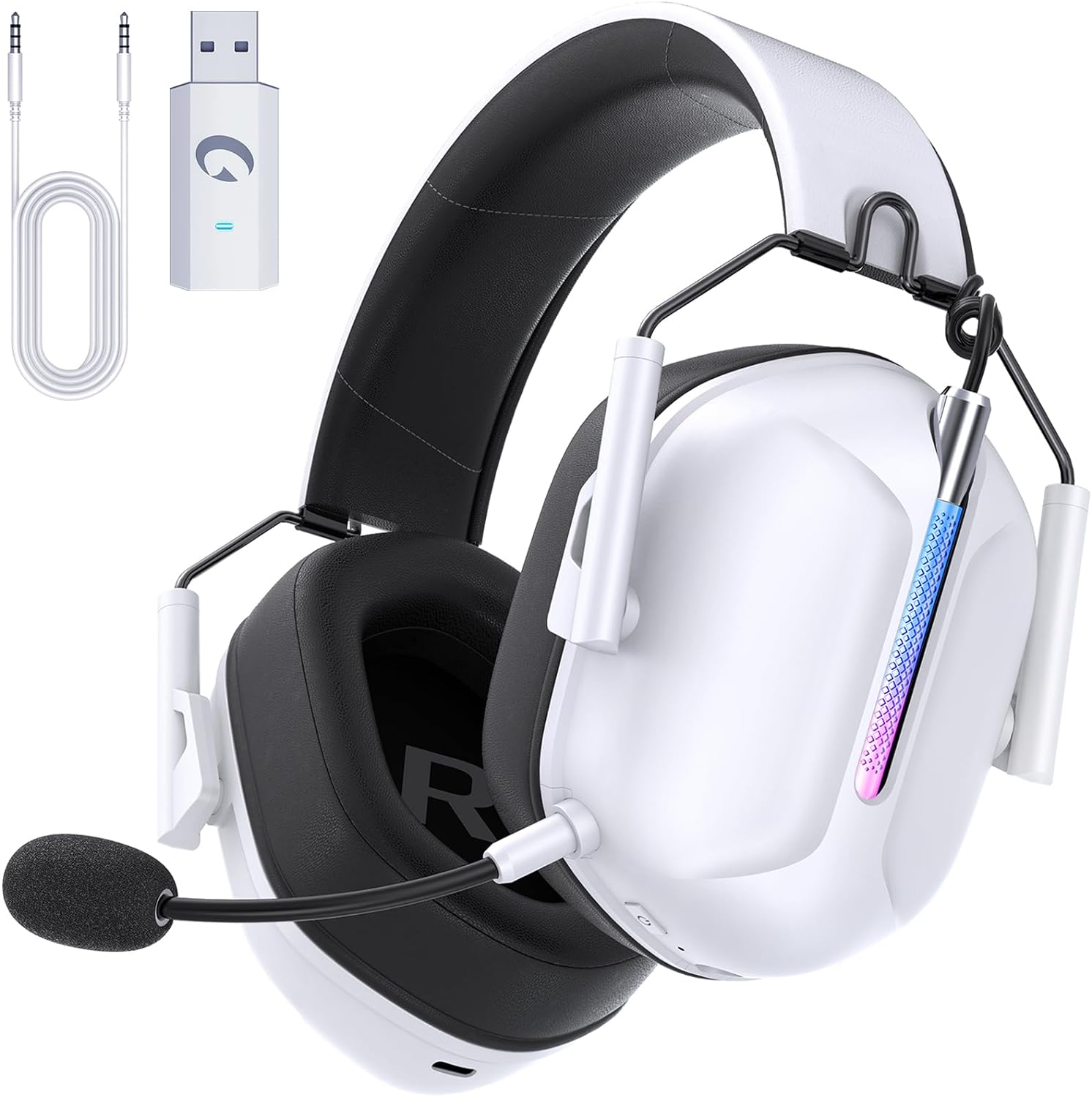 Wireless Gaming Headset for PS5, PS4, PC, 2.4GHz USB Gaming Headphones with Microphone for Nintendo Switch, Mac, Computer, Bluetooth 5.3 Gaming Headsets, Ergonomic Design, 40H Battery (White)