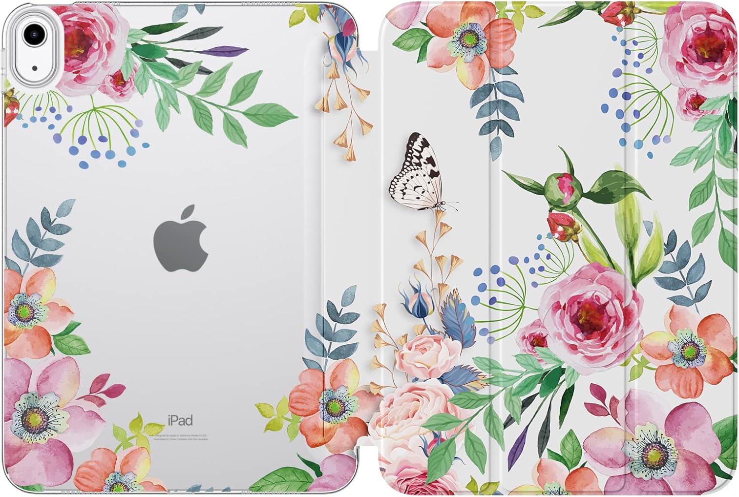 MoKo Case for iPad 10th Generation 10.9-inch 2022, Soft TPU Translucent Frosted Back Protective Smart Case, Auto Wake/Sleep, Support Touch ID, Fragrant Flowers