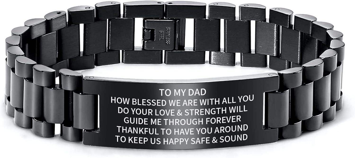 MEALGUET To My Dad Bracelet Sentimental Gift, Daughter Son to Father Gift Idea Love Message Engraved Stainless Steel ID Bracelet DAD Bracelet for your Daddy