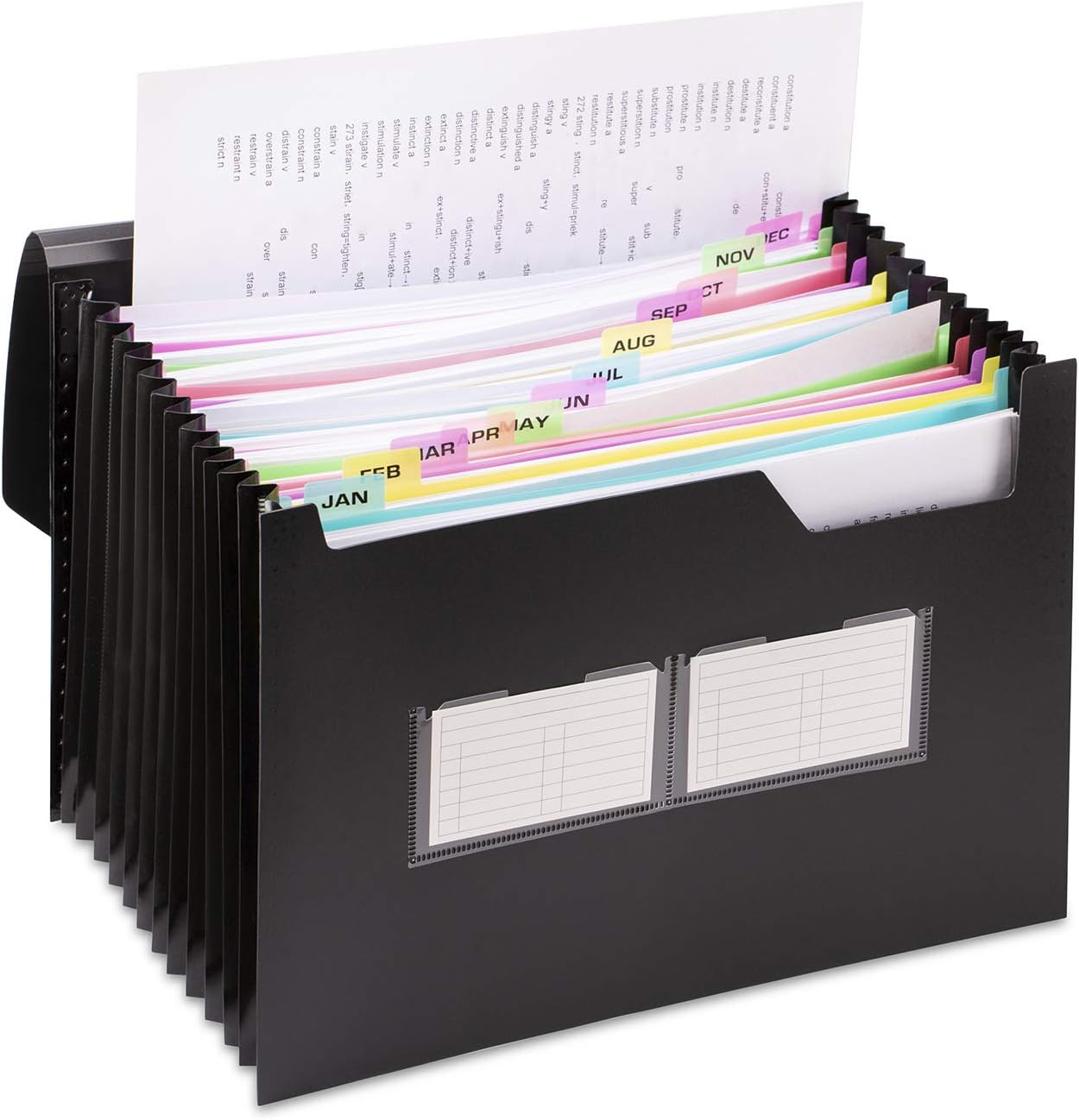 Sooez Accordian File Organizer, 12 Pocket Expanding File Folder, Super Heavyweight Accordion Folder, Desktop Accordion Folders, Letter A4 Paper Document Storage Organizer, Classic Black