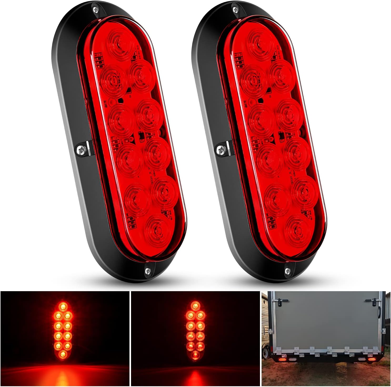 Nilight 6 Oval Red LED Trailer Tail Light Surface Mount 2PCS 10 LED Waterproof Stop Brake Turn Trailer Lights for Truck RV Boat Bus Lorry Camper Van Caravan, 2 Years Warranty