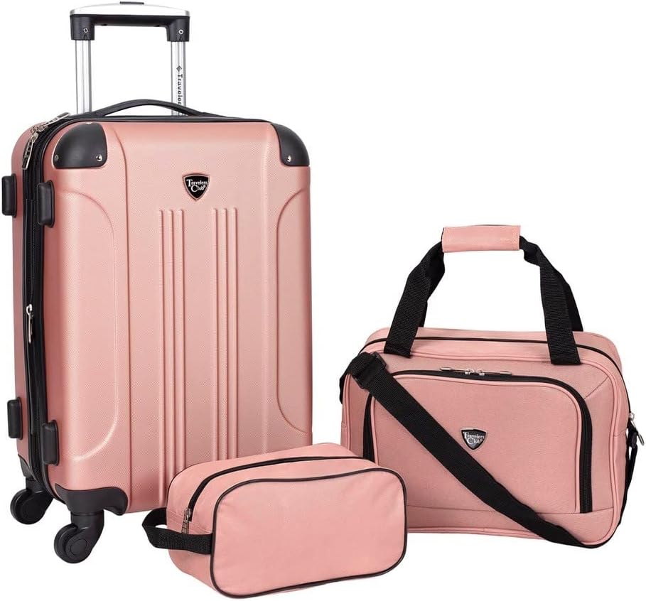 Travelers Club Chicago Hardside Expandable Spinner Luggages, Rose Gold, 3 Piece Set