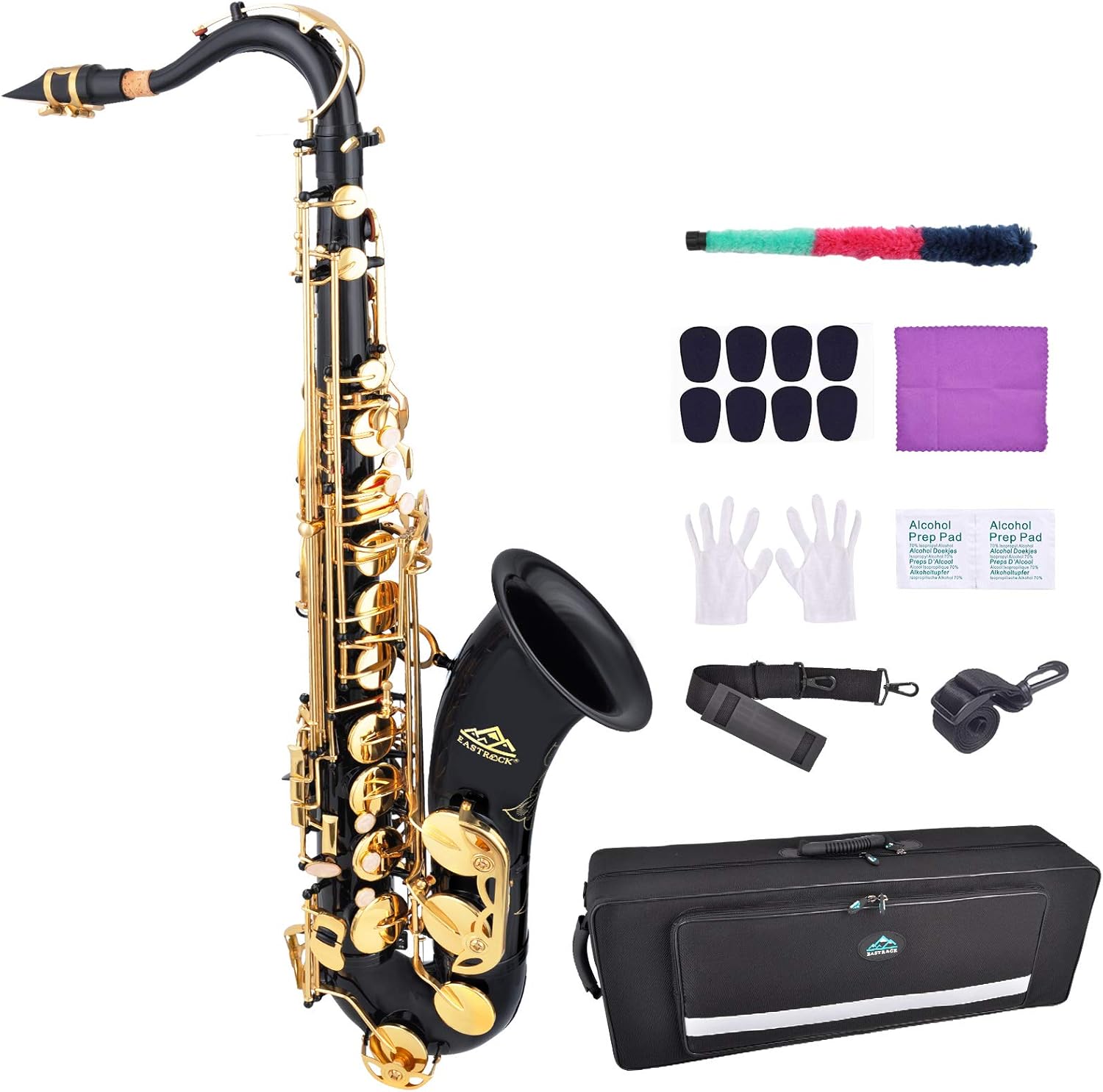 EASTROCK Tenor Saxophone Black/Golden B Flat Tenor Sax Professional Tenor Saxophone for Beginners Students Kids and Musicians with Carrying Case,Mouthpiece,Reeds,Cushion Pads,Cleaning Kit,Neck Strap