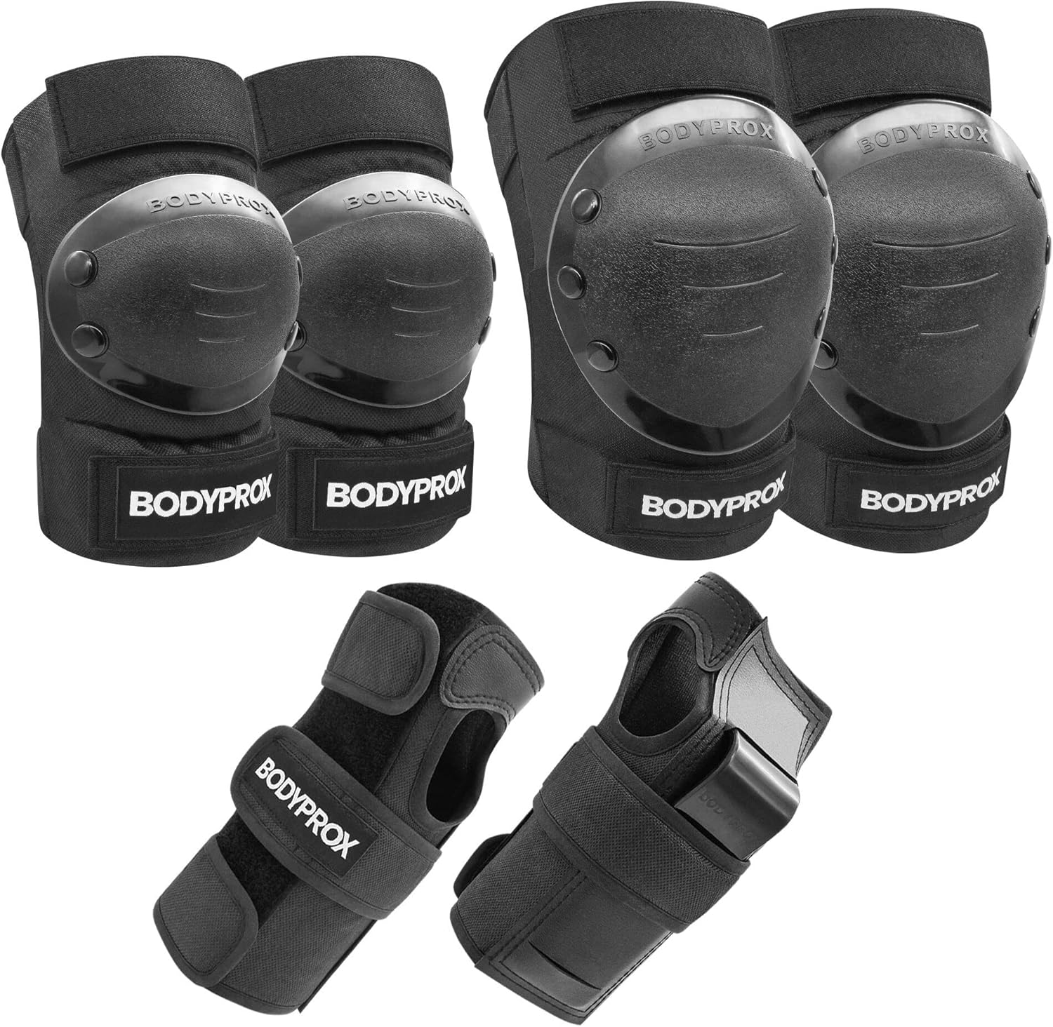 BODYPROX Knee Pads Elbow Pads Wrist Guards Set for Inline Skating, Skateboarding, Roller Derby, BMX Ride, and Rollerblading.