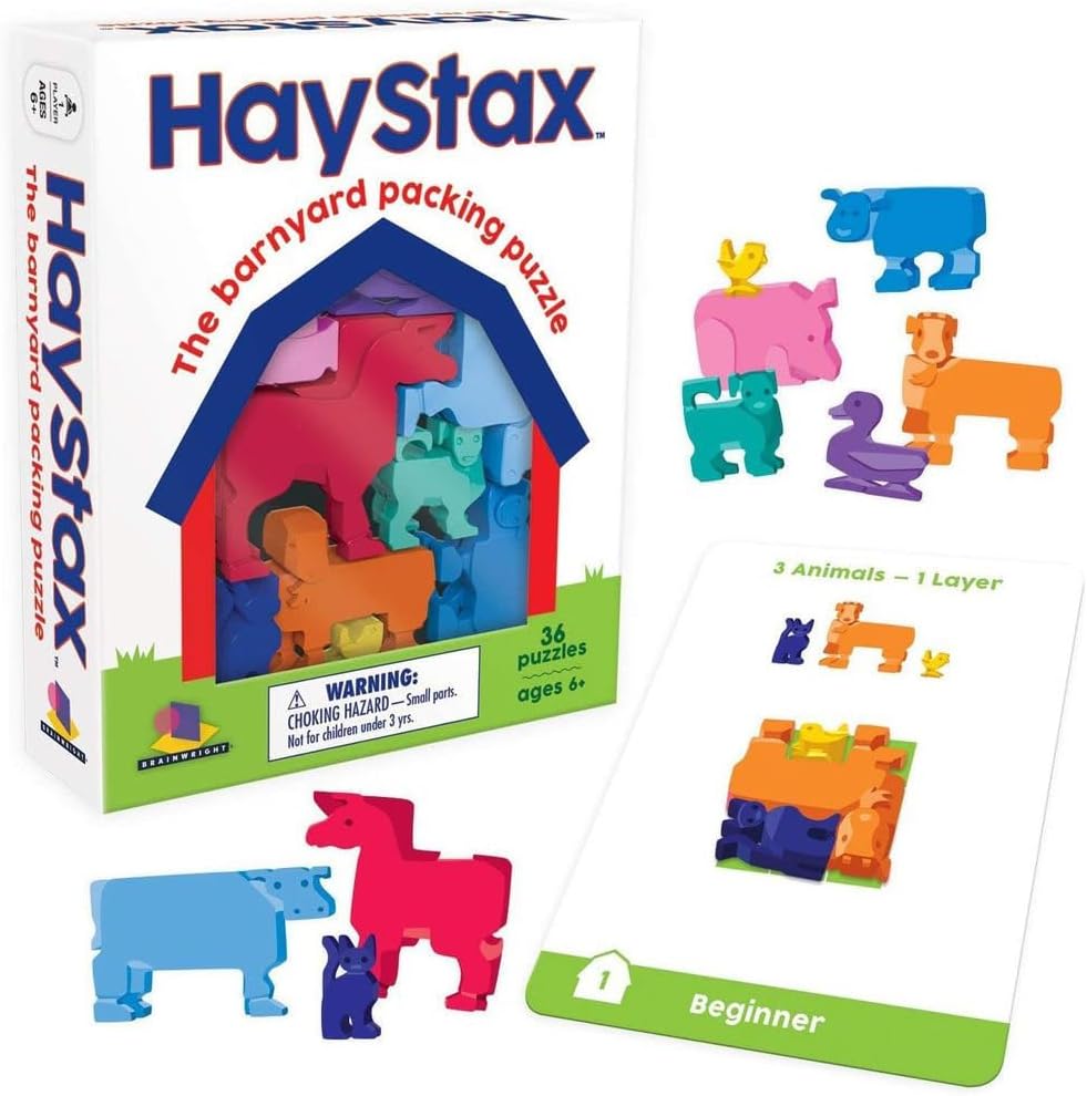 Brainwright Hay STAX - The Barnyard Packing Puzzle Multicolor, 5