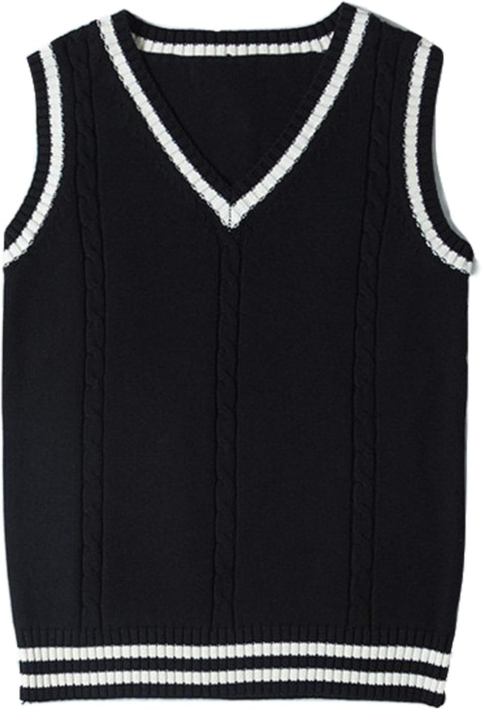 Gihuo Women's V Neck Trendy Sweater Vest Cable Knit Sleeveless Sweater Vest Houndstooth Sweater Vest