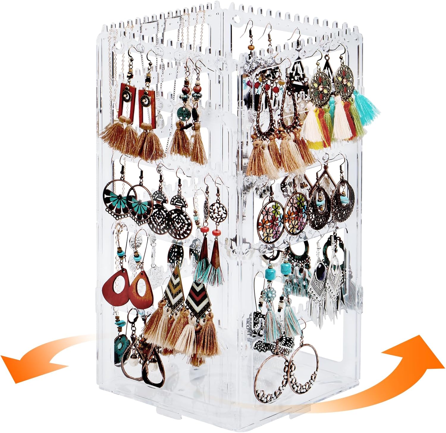 360 Rotating Earring Holder Organizer,5 Tiers Acrylic Jewelry Organizer Stand,Stud Earring Organizers and Storage,224 Holes and 248 Grooves for Earrings Necklaces.