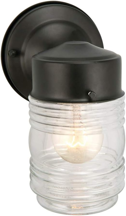 Design House 502195 Jelly Jar Classic 1 Indoor/Outdoor Wall Light with Clear Ribbed Glass for Entryway Porch Patio, 1 Count (Pack of 1), Matte Black