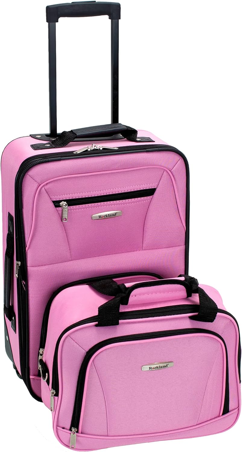 Rockland Fashion Softside Upright Luggage Set, Expandable, Pink, 2-Piece (14/19)