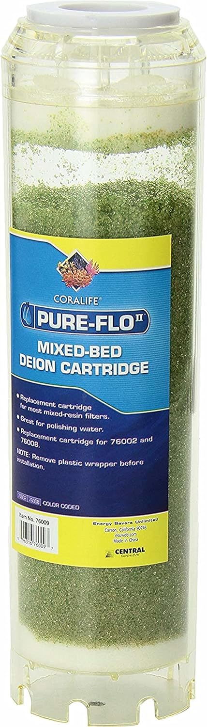 Coralife Aquarium Fish Tank Marine Salt Water Pure-Flo Mixed-Bed Deion Cartridge, 9.5 Inch