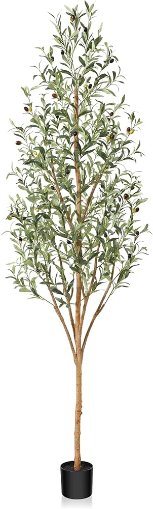 Artificial Olive Tree 7ft, Thick Faux Olive Tree for Indoor with Natural Wood Trunk and Lifelike Fruits, Silk Tall Fake Olive Tree for Home Decor Office Living Room, 1Pcs