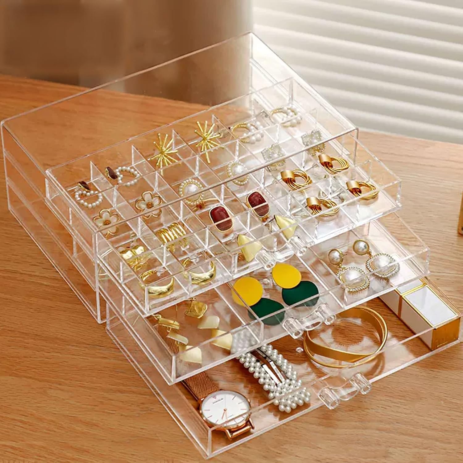 Earring Jewelry organizer Storage Box 3 Drawers Clear Acrylic Earring Jewelry Box for Women Girls