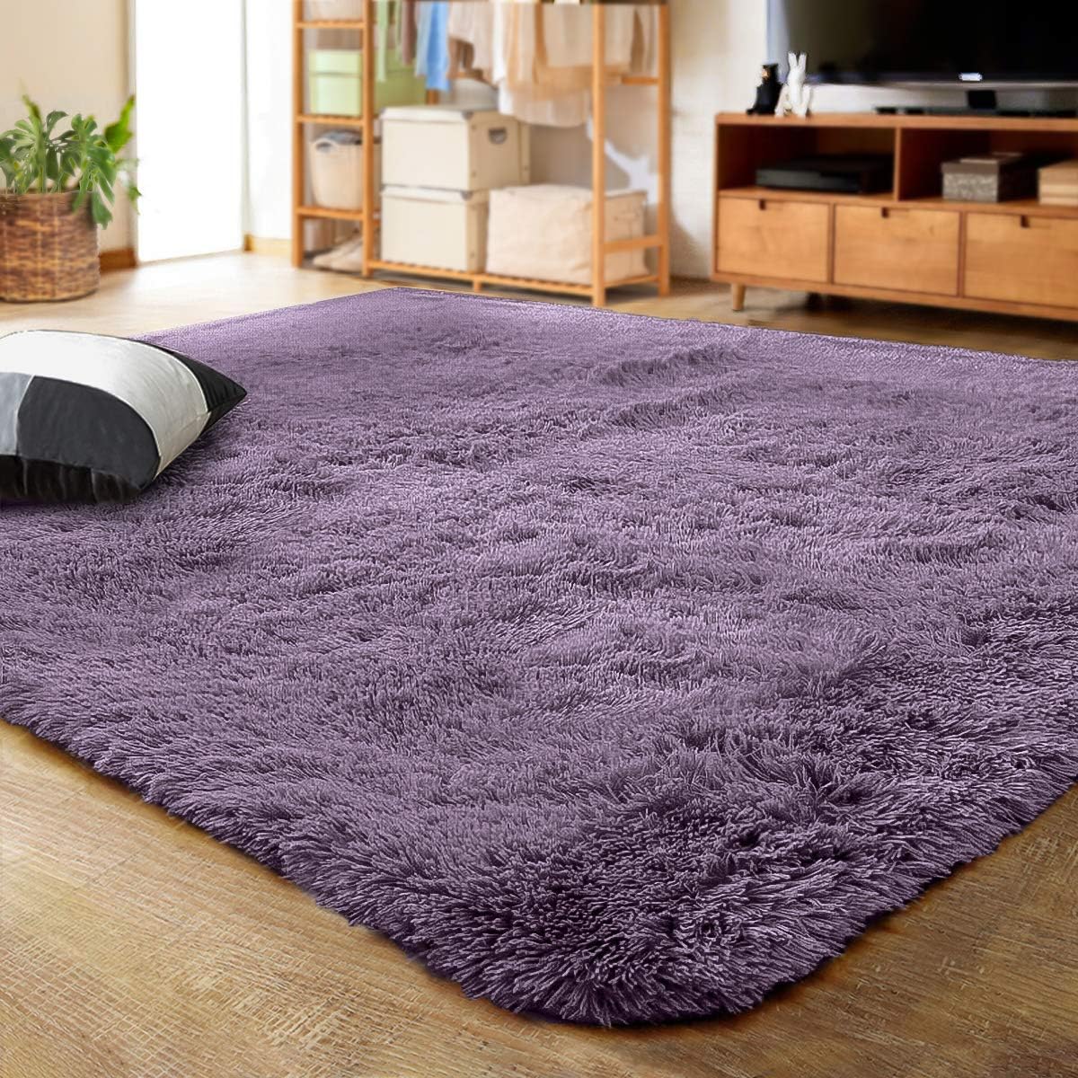 LOCHAS Ultra Soft Indoor Modern Area Rugs Fluffy Living Room Carpets for Children Bedroom Home Decor Nursery Rug 4x5.3 Feet, Grey Purple