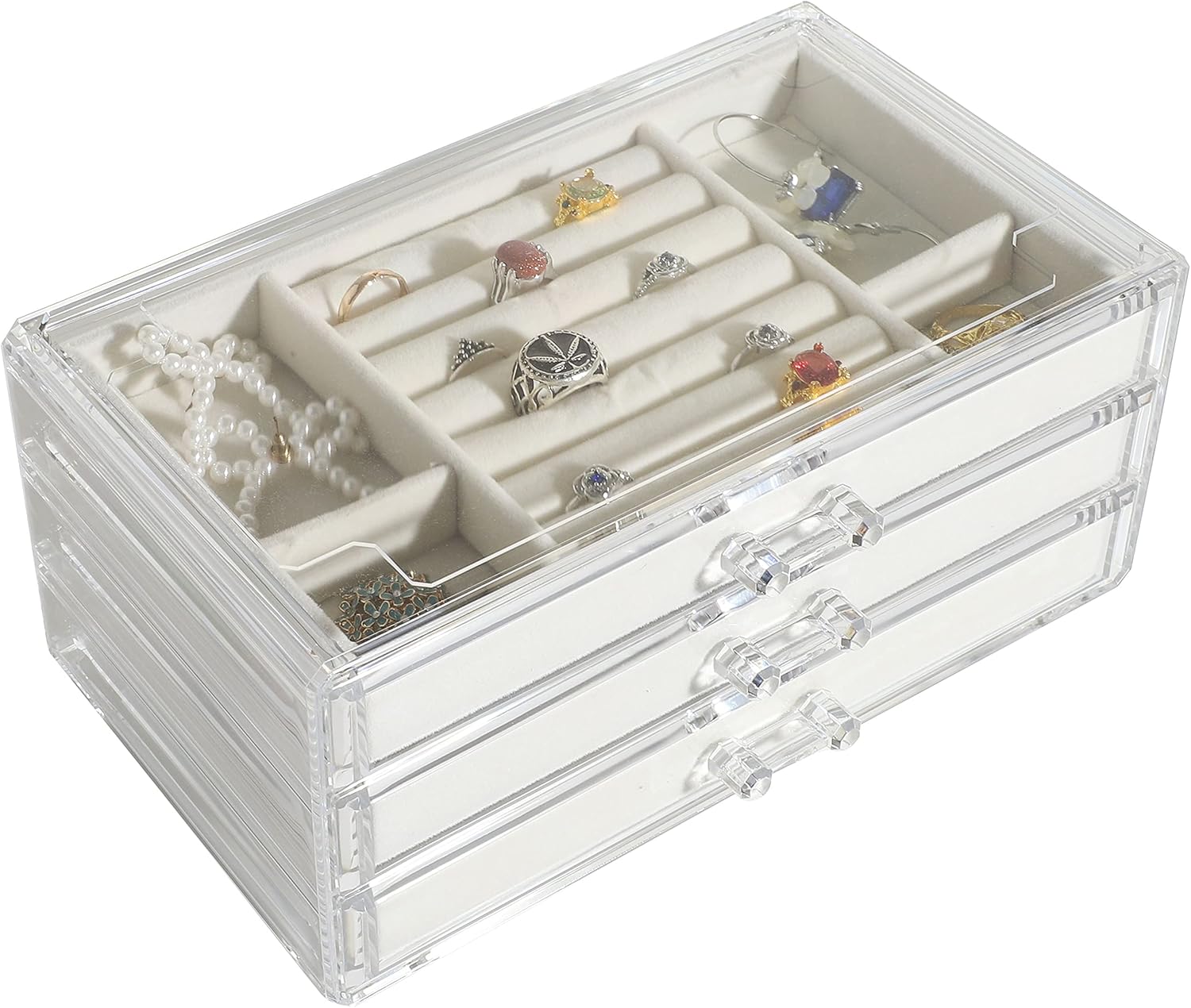 Acrylic Jewelry Boxes For Women With 3 Drawers Stackable Velvet Jewelry Organizer Holder for Earring Bangle Bracelet Necklace Ring Display Case Gift for Girls