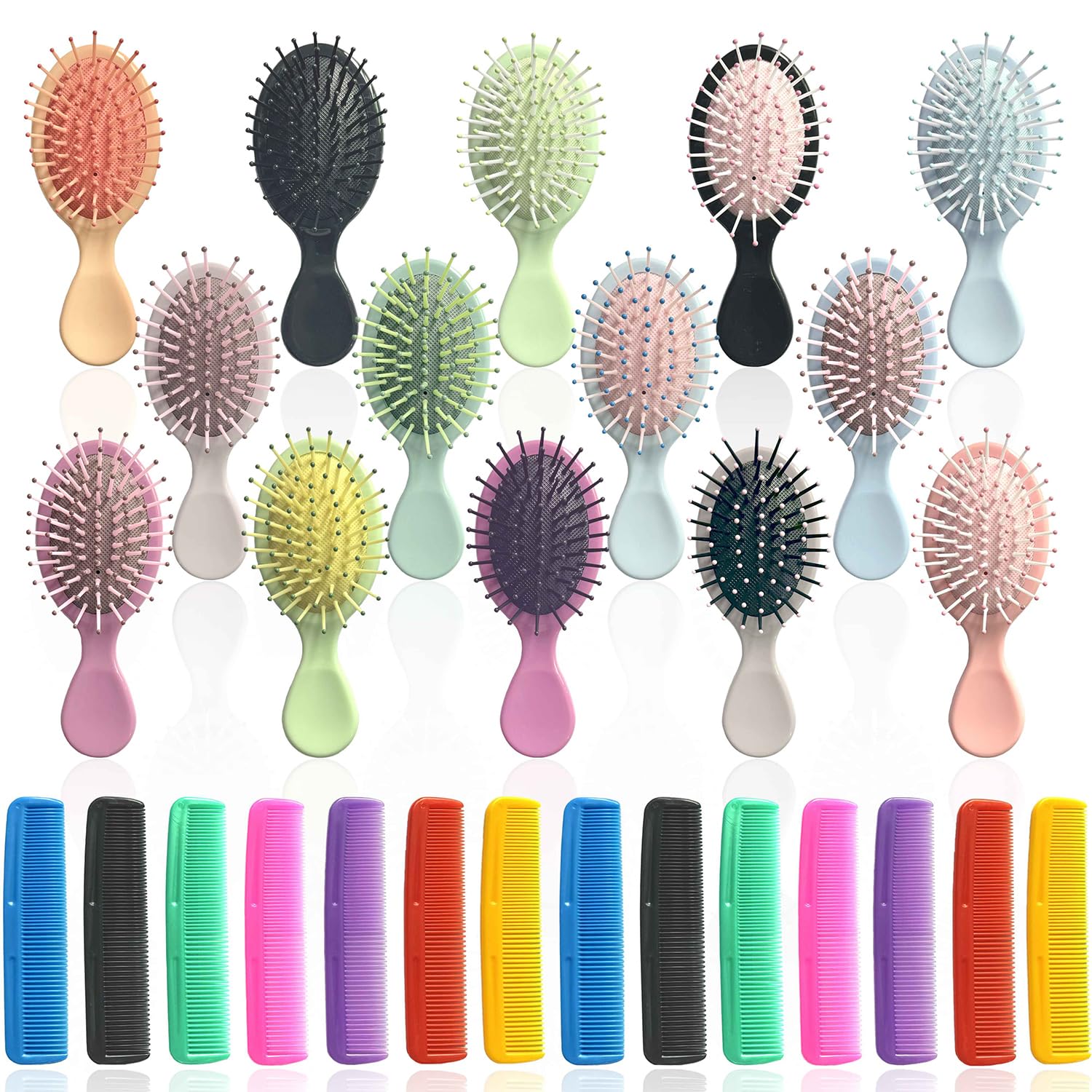 28 Pieces Mini Hair Brush, Detangling Hair Combs Set, Include 14 Travel Mini Brush for Hair 14 Fine Wide Hair Combs Wet Dry Hair for Girls Women Boys Men