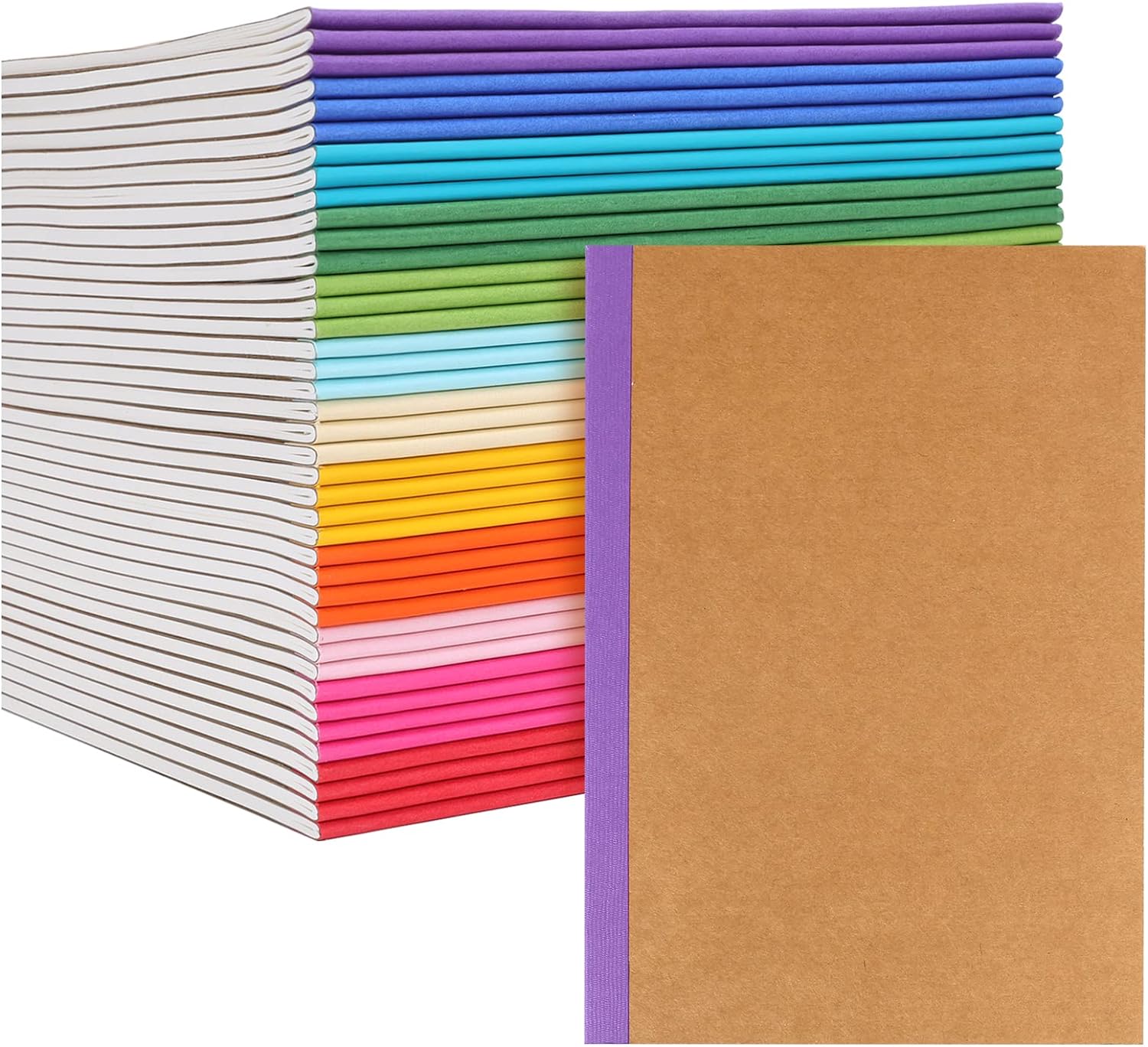 EOOUT 40 Pack A5 Kraft Notebooks, Composition Notebooks Lined Journal Bulk 12 Colors with Rainbow Spines, 60 Pages for Kids Women Girls, School Office Supplies