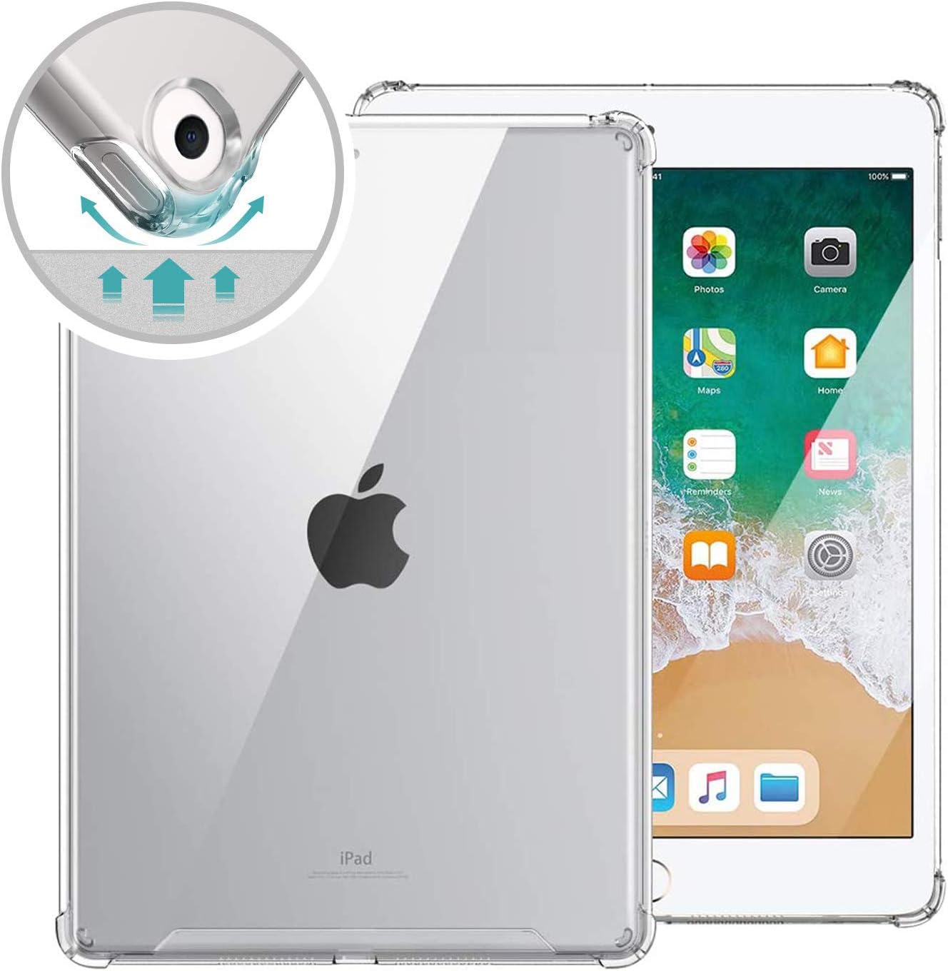 ORIbox Clear Case for iPad 6th 9.7''(2018)/ 5th 9.7''(2017)/Air 2nd 9.7''(2014)/Air 1st 9.7''(2013),Clear TPU Back Cover for iPad,9.7 inch,Clear