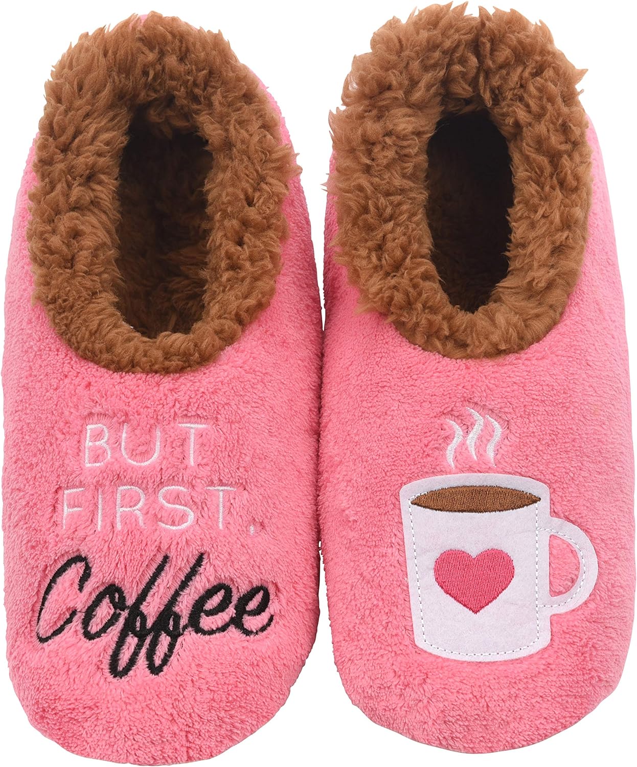 Snoozies Pairable Slipper Socks - Funny House Slippers for Women, Non-Slip Fuzzy Slipper Socks - But First Coffee