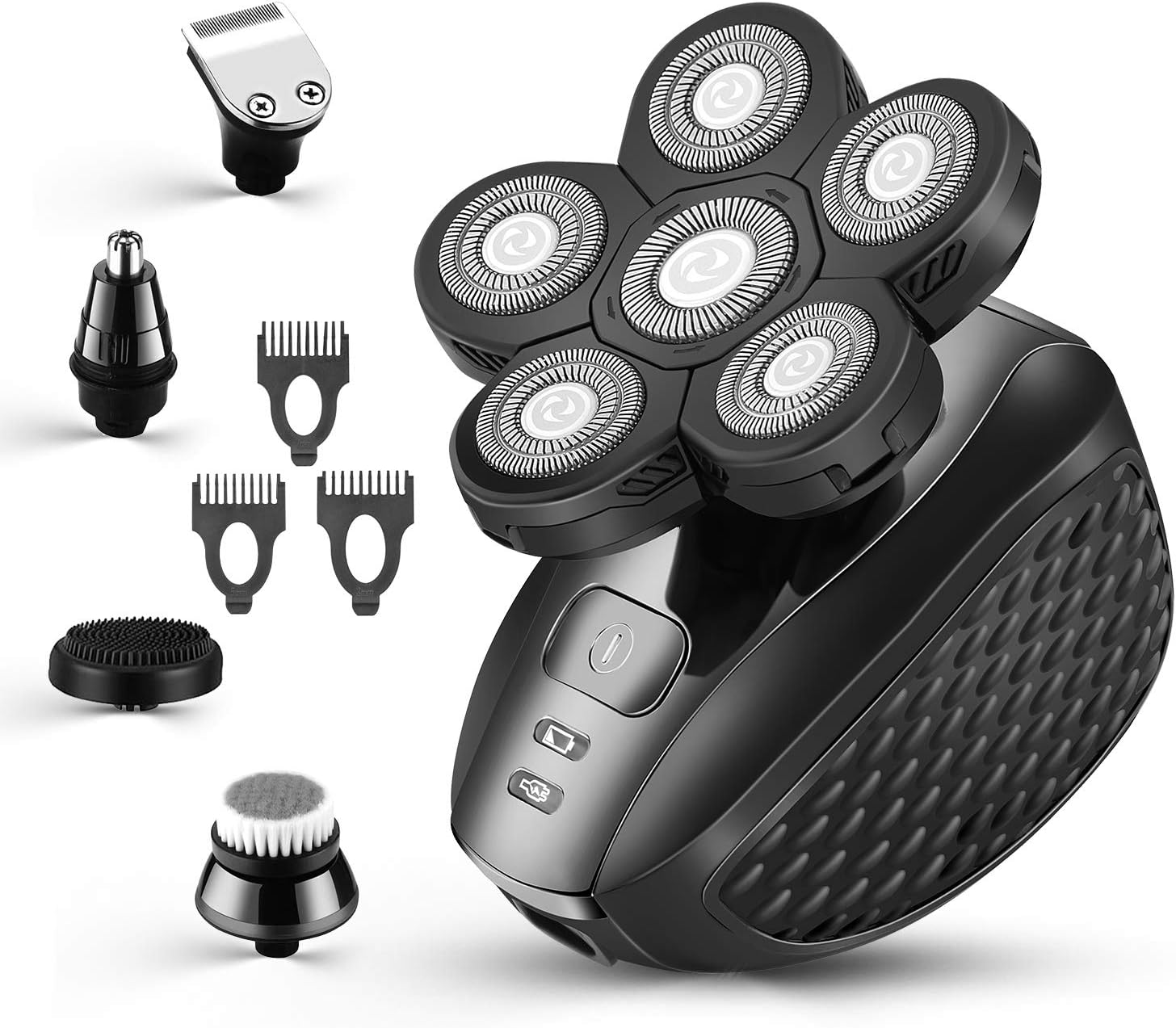 Head Shavers for Men Upgraded 5 in 1 Multifunctional Bald Head Shaver Grooming Kit Cordless Electric Razor for Men Rotary Mens Head Razor Rechargeable Razors for Bald Man Waterproof (Gray)