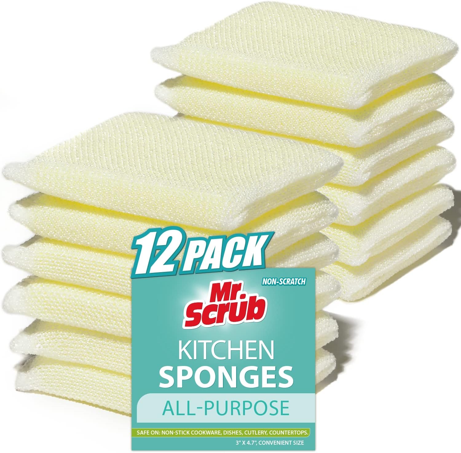 All-Purpose Sponges, Non Scratch, for Washing and Cleaning Dishes, Premium Scrub and Scrubbers, 12 Pads, Ideal for Kitchen, Bathroom