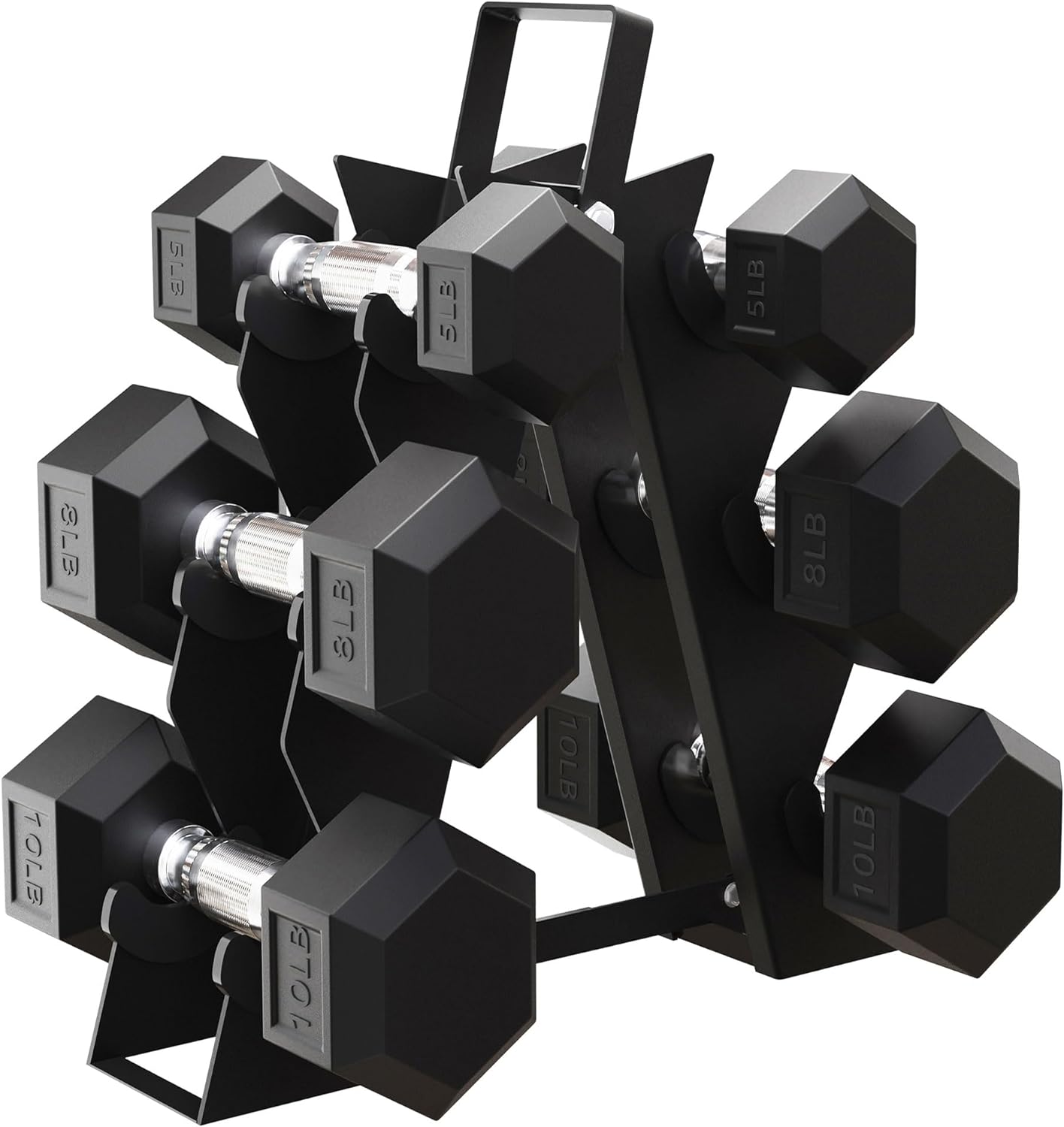 BalanceFrom Rubber Coated Hex Dumbbell Free Hand Weight Set w/Storage Rack, Multiple Options