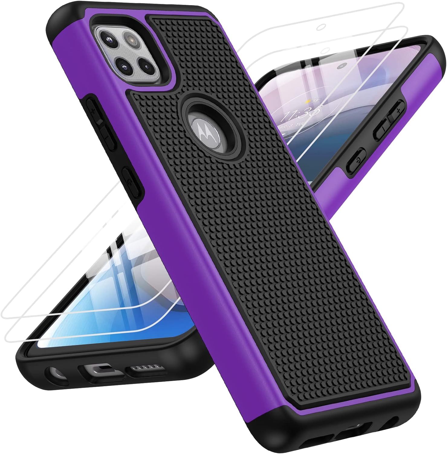 BNIUT for Motorola One 5G Ace (One 5G UW Ace) Case: Dual Layer Protective Heavy Duty Cell Phone Cover Shockproof Rugged with Non Slip Textured - Military Protection Bumper - 6.7inch (Black Purple)