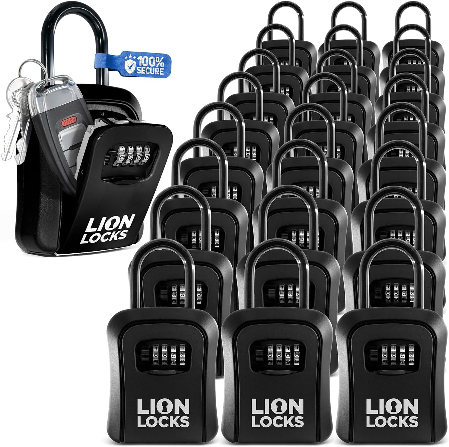 Lock Box for Keys - Lockbox for House Key, Lock Box with Combination for Real Estate, Car Keys - Hide a Key Lock Box for House Keys Waterproof Key Safe - Easy Installation (24 Pack, Black)