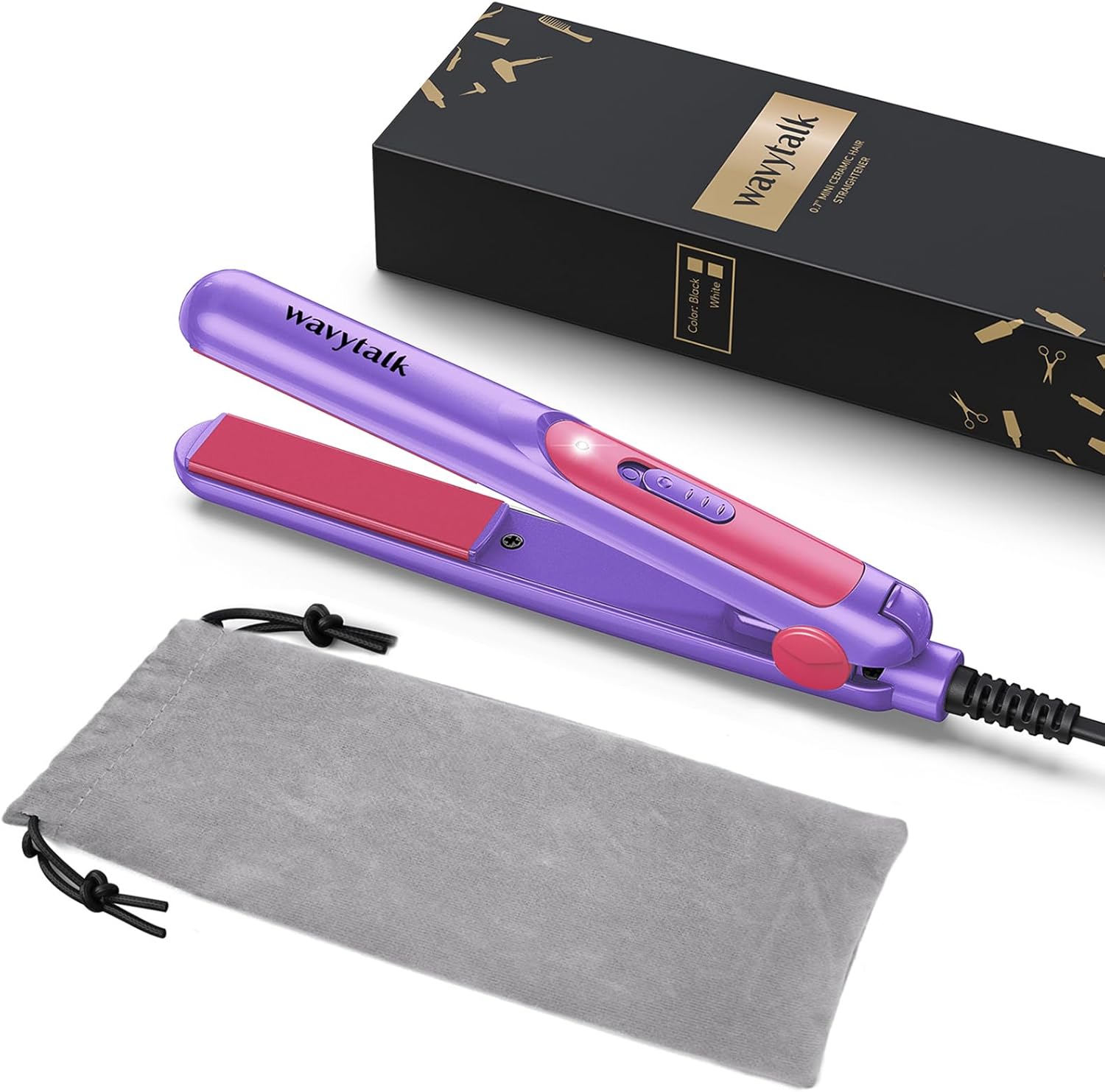 Wavytalk Mini Portable Flat Iron, 0.7 Inch Dual Voltage Flat Iron - Small Irons for Short Hair, Curls Bangs, Worldwide Use Travel Flat Iron (Purple)