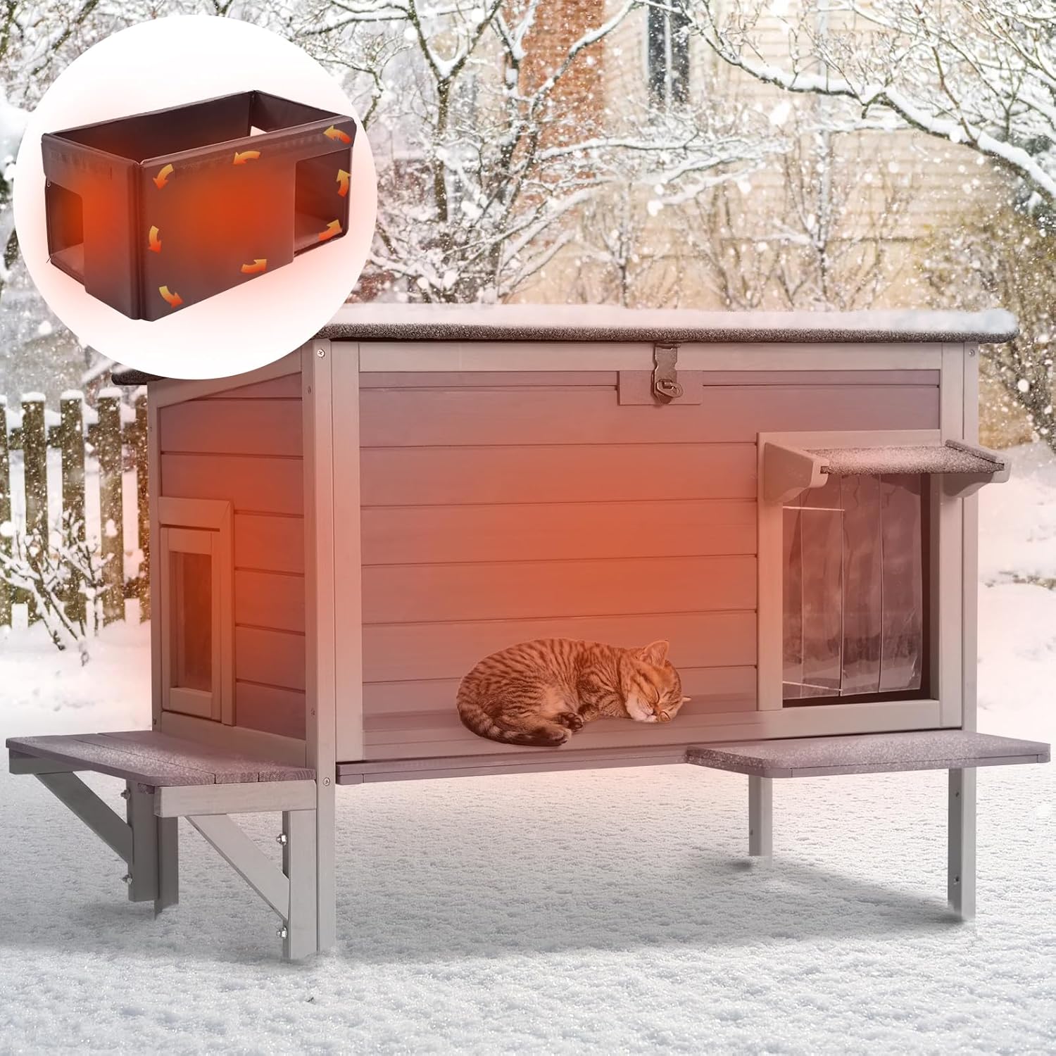 Outdoor Cat House Insulated, Feral Cat Shelter for Winter with 100% Insulated All-Round Thermal Inner Liner