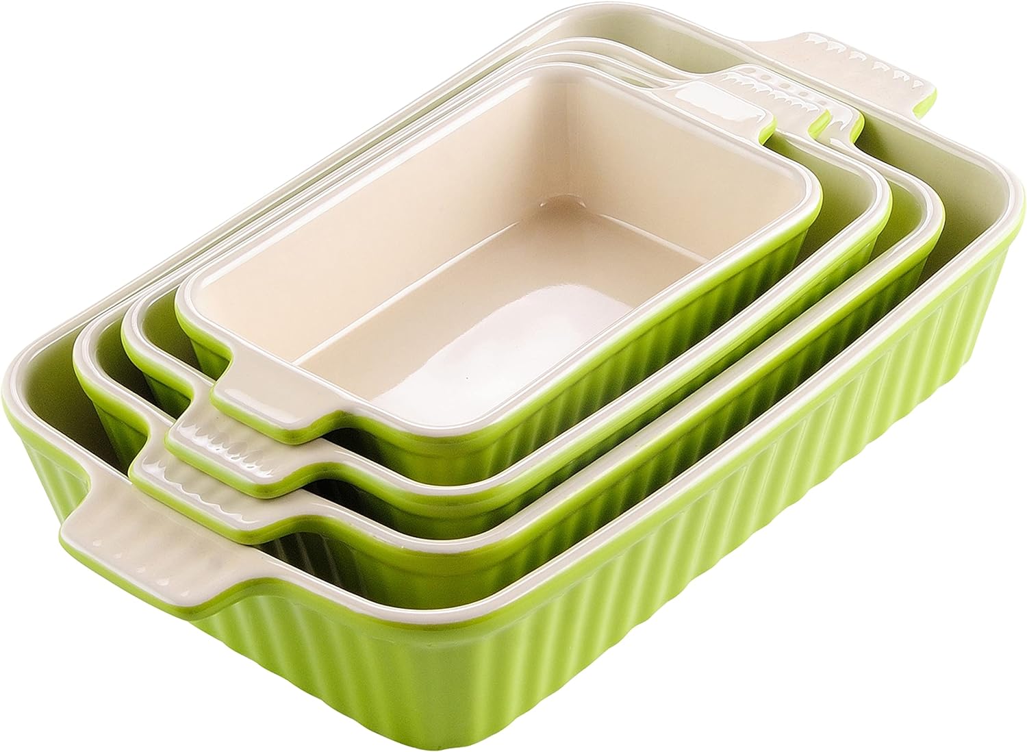 MALACASA Bakeware Set of 4, Porcelain Baking Pans Set for Oven, Casserole Dish, Ceramic Rectangular Baking Dish Lasagna Pans for Cooking Cake Kitchen, Green (9.4"/11.1"/12.2"/14.7"), Series BAKE.BAKE