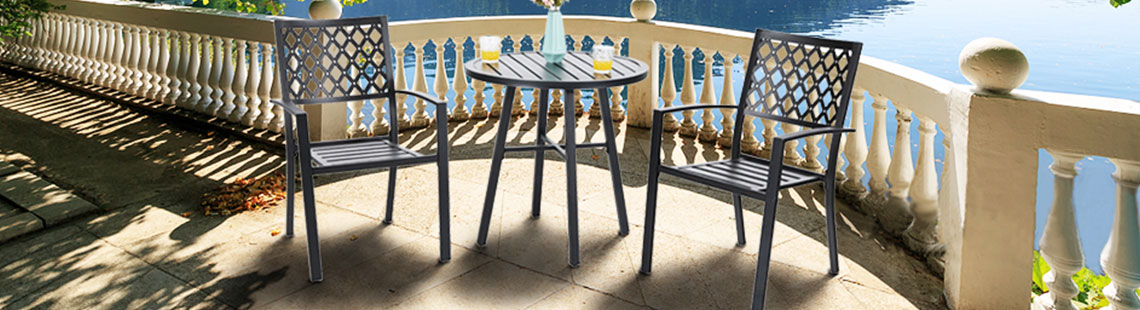 PHI VILLA 37 Metal Steel Slat Patio Dining Table Square Backyard Bistro Table Outdoor Furniture Garden Table, 1.57 Umbrella Hole, Black