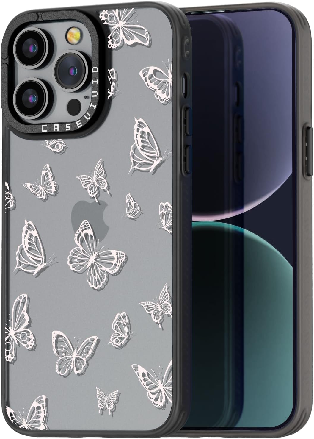 Compatible for iPhone 14 Pro Case Cute Aesthetic - Durable Fashion Funny Phone Case - Butterfly Pattern Print Soft Shockproof Cover 6.1 inches Black